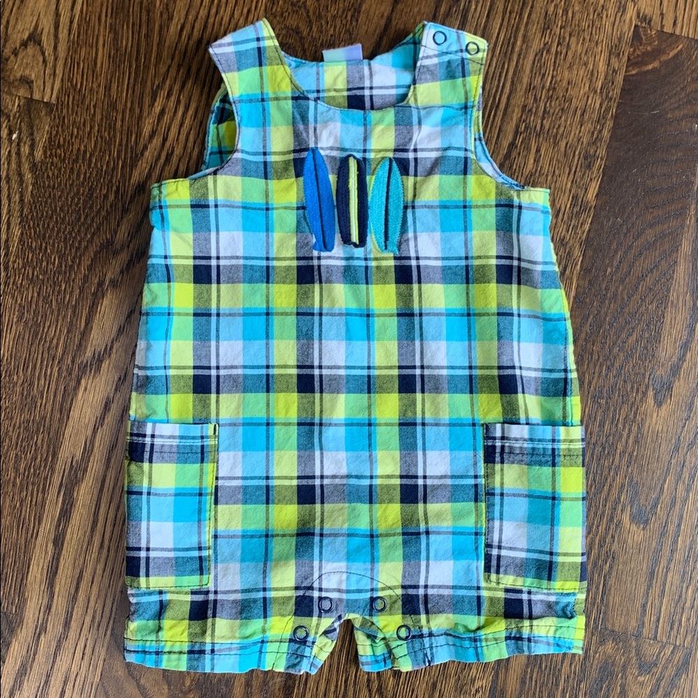 Carter's Plaid Baby Romper in Blue and Green - 6mo
